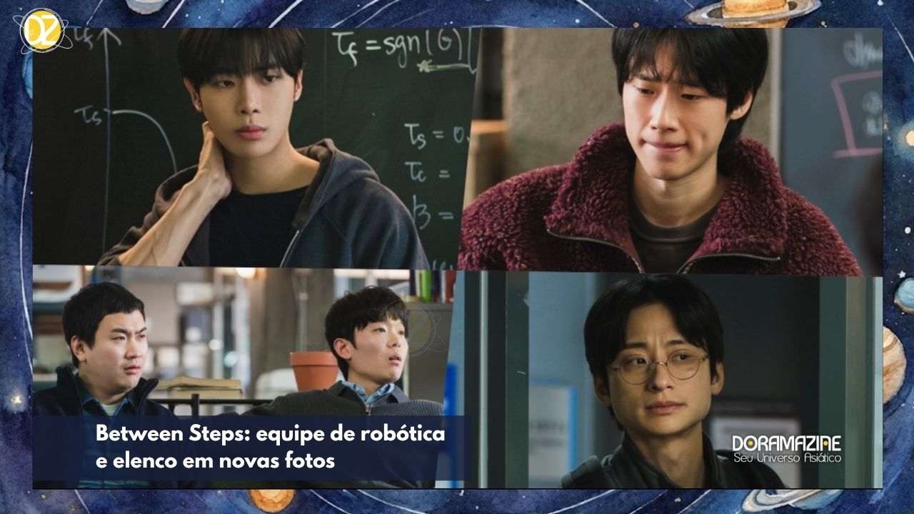 Quatro pessoas em colagem, close-ups, lousa, sofá, uma morde o lábio