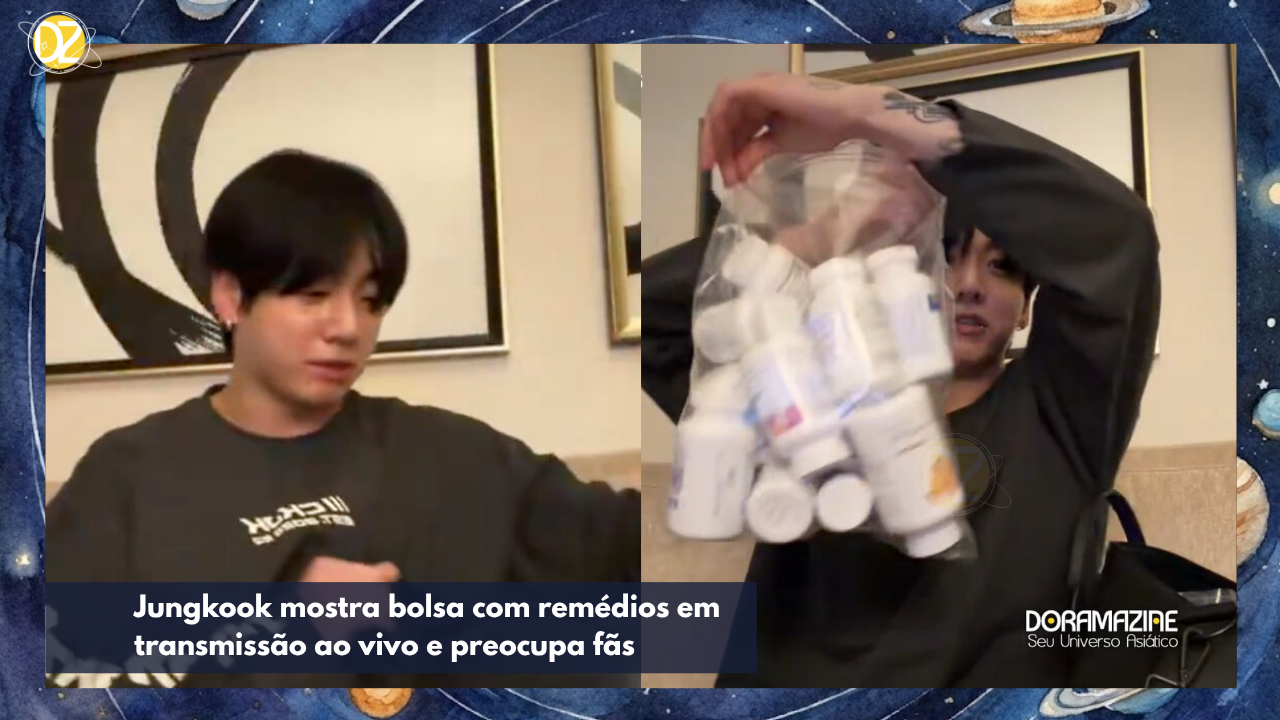 Jungkook mostra bolsa com remédios